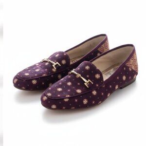 Sam Edelman Loraine Horse Bit Loafer Burgundy Gold Print Fabric Women’s Size 5.5